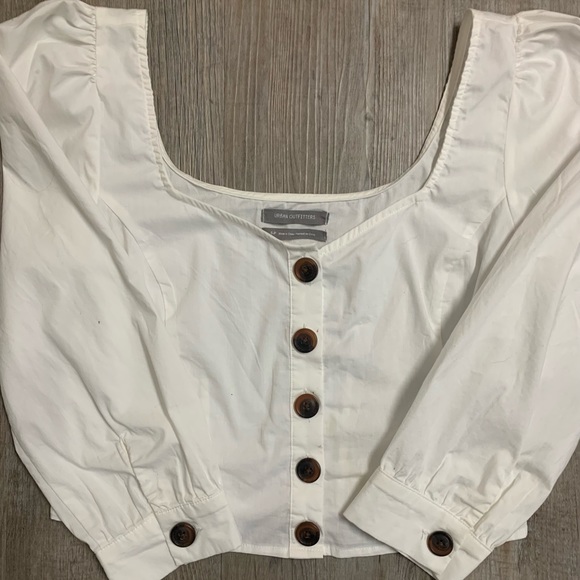 White Balloon Sleeve Button-Down Top - Picture 5 of 6